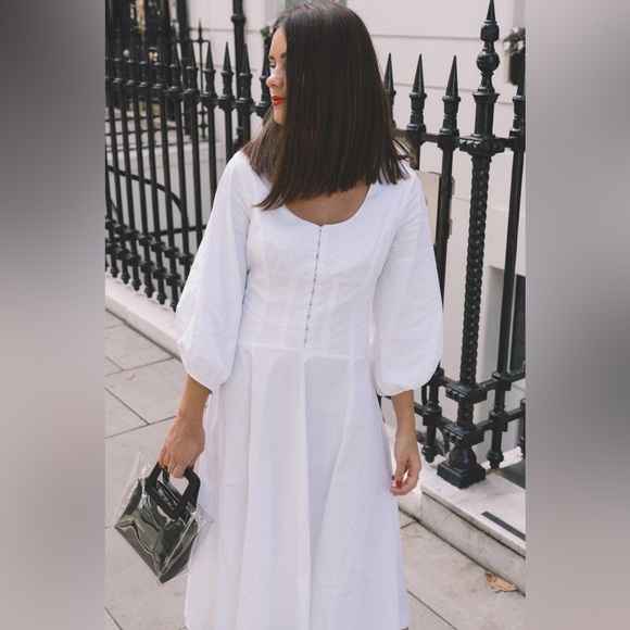 STAUD Dresses & Skirts - STAUD White Swell Dress Midi bustier corset Dress flowy cotton blend M
